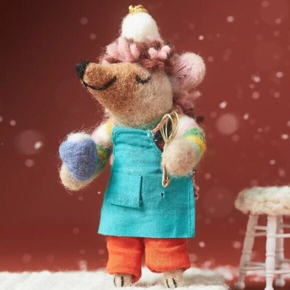 Anthropologie Hobbies Handmade Felt Ornament NEW Baker Hedgehog Animal Holiday - Picture 1 of 1